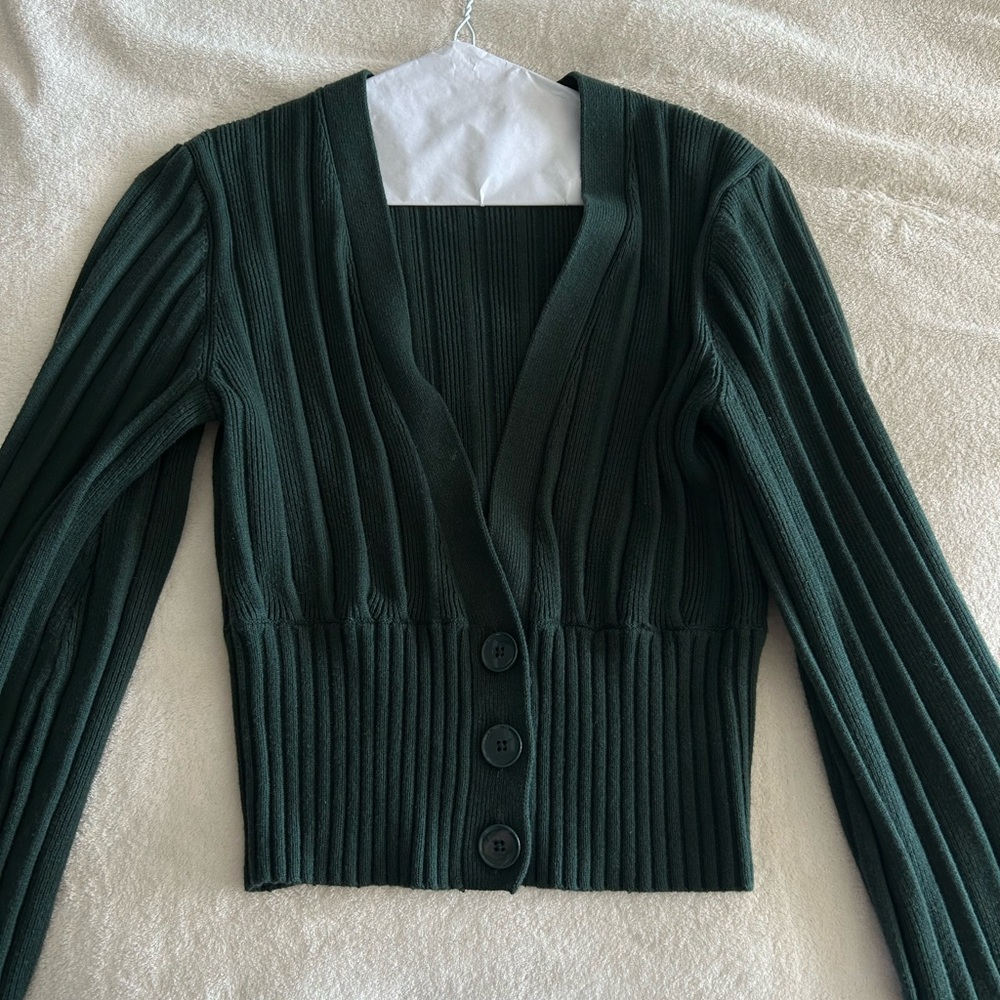 Aritzia (Wilfred) forest green V‑Neck Button‑Front Cardigan